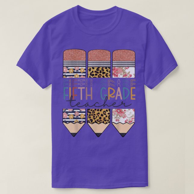 Fünfte Klasse Lehrer Funny Leopard Stift zurück zu T-Shirt (Design vorne)