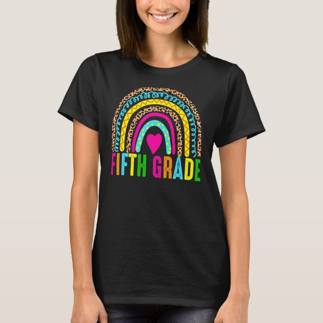 Fünfte Klasse Lehrer Leopard Regenbogen Fünfte Kla T-Shirt (Vorderseite)