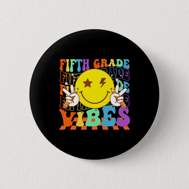 Fünfte Klasse Vibes Smiley Gesicht Groovy Erster S Button (Vorderseite)