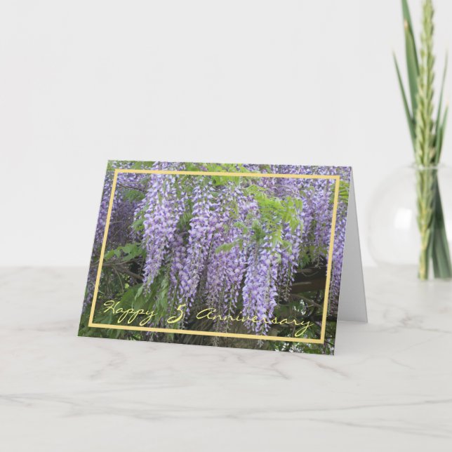 Fünfter Jahrestag der Hochzeit wünscht Wisteria-Bl Karte (Vorderseite)