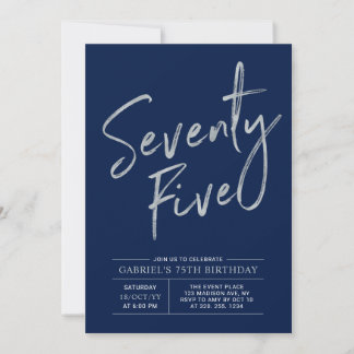 fünfundsiebzig | Silver & Navy 75. Geburtstag Einladung