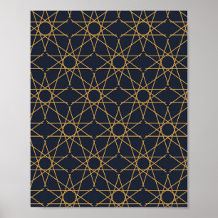 Fünfzackige Sterngeometrie in Mitternacht und Gold Poster