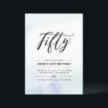 fünfzig | Blue Watercolor 50. Geburtstagsparty Einladung<br><div class="desc">Feiern Sie Ihren besonderen Tag mit dieser einfachen minimalen 50. Geburtstagsfeier. Dieses Design verfügt über ein stilvolles Schriftzeichen "Fifty" mit einem weichen,  blau-mintfarbenen Aquarell-Hintergrund. Mehr Geburtstagseinladungen für Erwachsene und Party-Zubehör sind in meinem Shop BaraBomDesign erhältlich.</div>