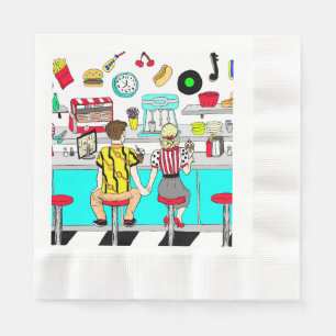 Fünfzig Diner Nostalgic Couple Holding Hands Napki Serviette