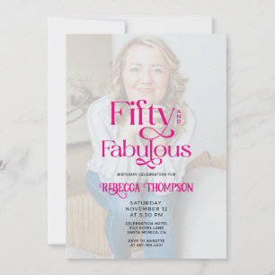 Fünfzig Fabelhafte Foto Pink Script 50. Geburtstag Einladung