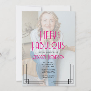 Fünfzig Fabelhafte Foto Rosa Art Deco 50. Geburtst Einladung
