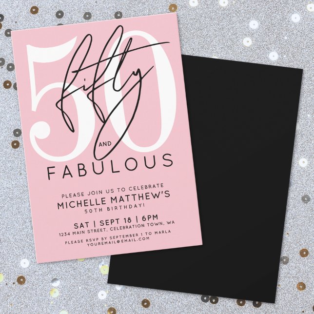 Fünfzig Fabelhafte Pink 50. Geburtstag Einladung (Fifty Fabulous Pink 50th Birthday Invitation)
