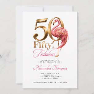 Fünfzig Fabelhafte Rosa Flamingo 50. Geburtstagsfe Einladung