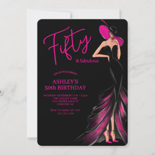Fünfzig Fabelhafte Rosa Kleid 50. Geburtstag Einladung