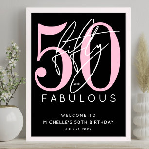 Fünfzig Fabelhafte Schwarze Pink 50. Geburtstags W Poster