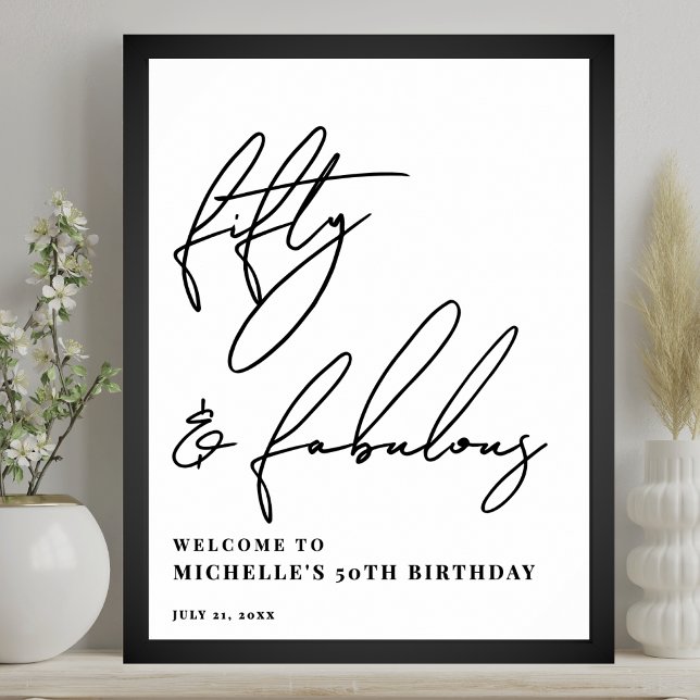 Fünfzig Fabelhafte Willkommensschild zur 50. Gebur Poster (Fifty Fabulous 50th Birthday Party Welcome Sign)