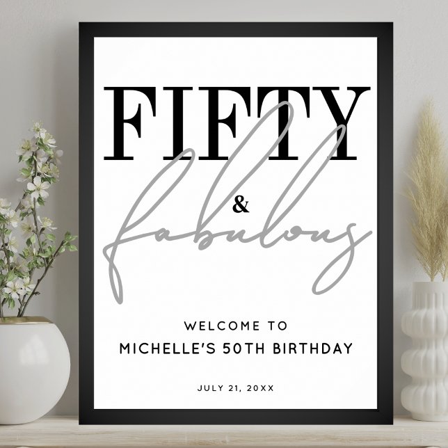 Fünfzig Fabelhafte Willkommensschild zur 50. Gebur Poster (Fifty Fabulous 50th Birthday Party Welcome Sign )