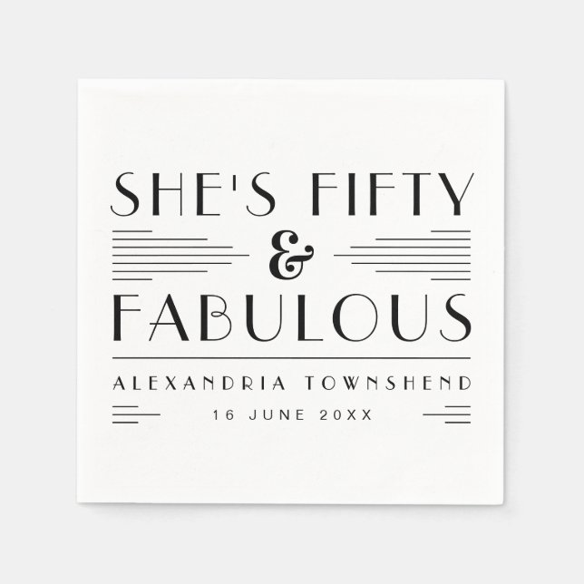 Fünfzig & Fantastisch Art Deco Name Datum 50. Gebu Serviette (Vorderseite)