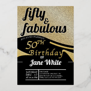 Fünfzig & Fantastisch Elegante goldene 50. Gebur Folieneinladung