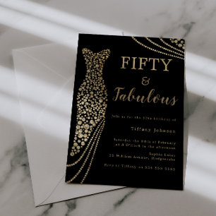 Fünfzig & Fantastisch Elegantes Gold Kleid 50. Geb Einladung
