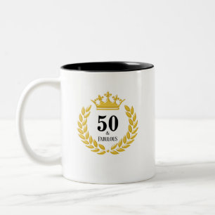 Fünfzig & Fantastisch mit Lorbeerkranz & Krone Zweifarbige Tasse