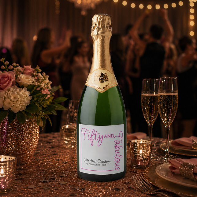 Fünfzig & Fantastisch Pink Geburtsglamour (Fifty and Fabulous Photo 50th Birthday Party Sparkling Wine Label)