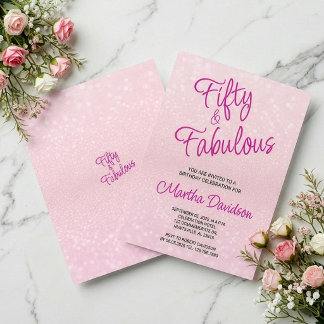 Fünfzig & Fantastisch Rosa Glitter Elegant Einladung
