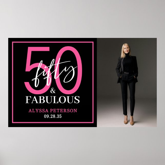 Fünfzig & Fantastisch Schwarze Schrift 50. Geburts Poster (Vorne)