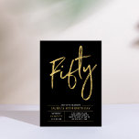fünfzig | Gold & Black Modern 50. Geburtstagsparty Einladung<br><div class="desc">Feiern Sie Ihren besonderen Tag mit dieser stilvollen 40. Party Einladung. Dieses Design verfügt über ein schicke Pinselskript "50" mit einem sauberen Layout in Schwarz-Gold-Farbkombination. Weitere Designs und Party-Zubehör sind in meinem Shop BaraBomDesign erhältlich.</div>