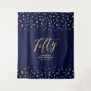 Fünfzig Gold & Navy 50. Geburtstagsfeier Hinterg Wandteppich