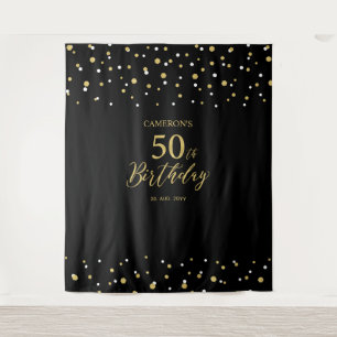 Fünfzig Gold & Schwarz 50. Geburtstagsfeier Hint Wandteppich