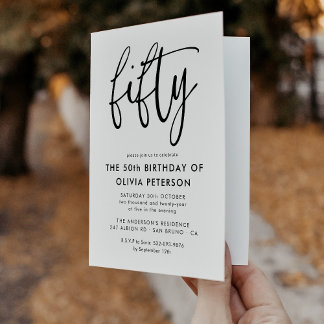 fünfzig | Moderner 50. Schwarz & Weiß Geburtstag g Einladung