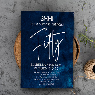 fünfzig | Navy Blue 50. Geburtstags-Überraschungs- Einladung