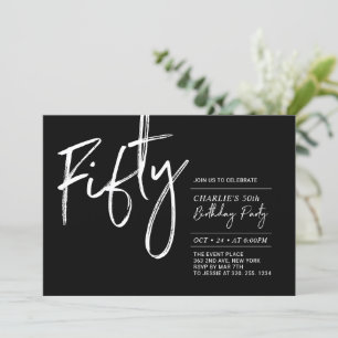 Fünfzig   Schwarz-weiße moderne 50. Geburtstagsfei Einladung