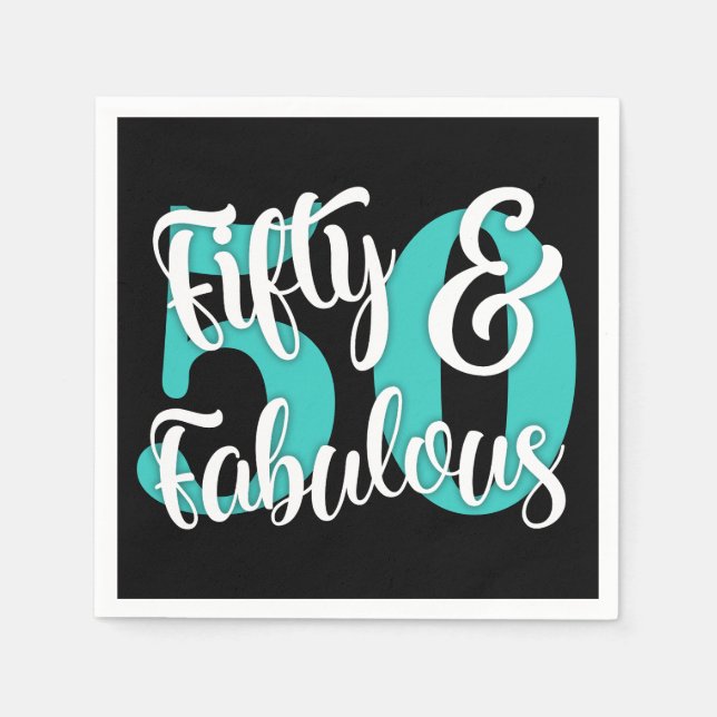 Fünfzig u. fabelhafte Weiß-und Aqua-Typografie Serviette (Vorderseite)