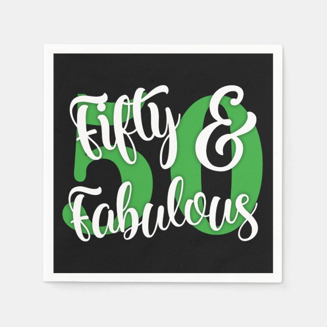 Fünfzig u. fabelhaftes Weiß und grüne Typografie Serviette (Vorderseite)