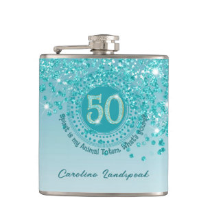Fünfzig und Aquamarin Blue Glitzer & Drink Angebot Flachmann