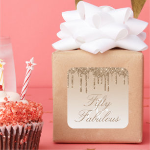 Fünfzig und fabelhaft Gold Sparkle Glitzer Tropfen Quadratischer Aufkleber