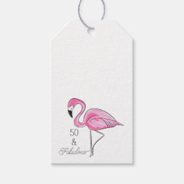 Fünfzig und fabelhaft rosa Flamingo Custom Unterse Geschenkanhänger