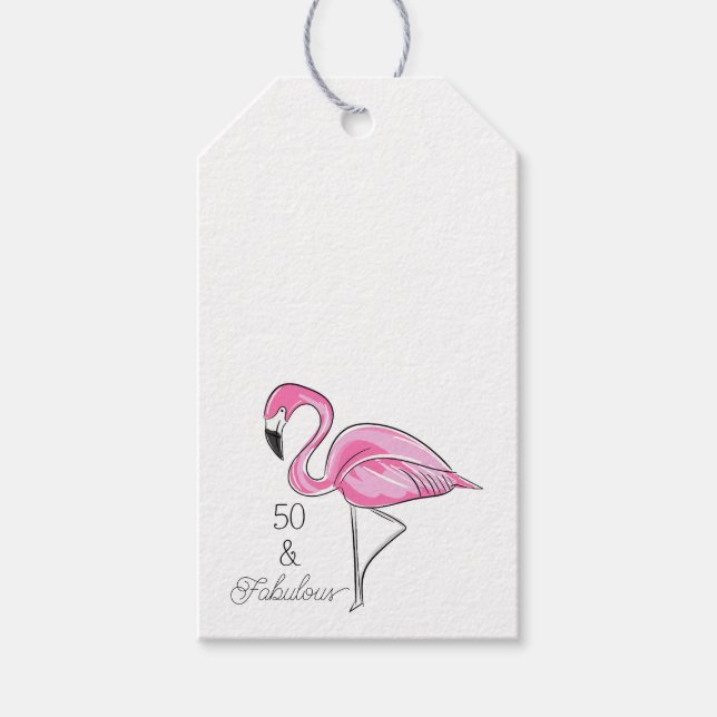Fünfzig und fabelhaft rosa Flamingo Custom Unterse Geschenkanhänger (Vorderseite)