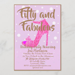 Fünfzig und fabelhafte GirlySparkly Hot Pink Gold  Einladung