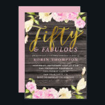 Fünfzig und fabelhafte Rosa Geburtstagsparty Einladung<br><div class="desc">Elegante Geburtstagsfeier für die Dame,  die 50 wird! Handgemalte Aquarellflorale (von Magnolien und Kamelien) in Rosa und Creme um die Karte mit Imitaten Goldtext,  der "Fifty & Fabulous" sagt. Der Hintergrund ist eine Holzstruktur. Anpassen Sie diese Vorlage Einladungskarte,  indem Sie Ihren eigenen Namen und Party-Informationen hinzufügen.</div>