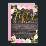 Fünfzig und fabelhafte Rosa Geburtstagsparty Einladung<br><div class="desc">Elegante Geburtstagsfeier für die Dame,  die 50 wird! Handgemalte Aquarellflorale (von Magnolien und Kamelien) in Rosa und Creme um die Karte mit Imitaten Goldtext,  der "Fifty & Fabulous" sagt. Der Hintergrund ist eine Holzstruktur. Anpassen Sie diese Vorlage Einladungskarte,  indem Sie Ihren eigenen Namen und Party-Informationen hinzufügen.</div>