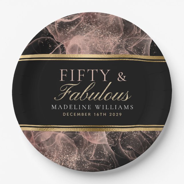 Fünfzig und Fabelname Black Gold Dusty Rose Black Pappteller (Vorderseite)
