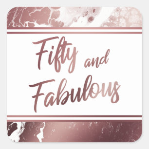 Fünfzig und Fantastisch Faux-Roségold-Marmoriertes Quadratischer Aufkleber