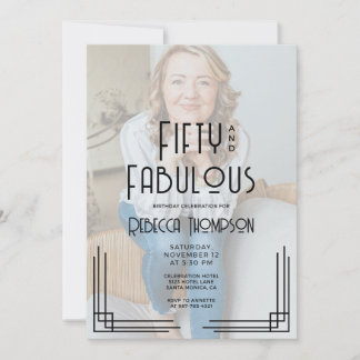 Fünfzig und Fantastisch Foto Art Deco 50. Geburtst Einladung