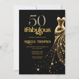 Fünfzig und Fantastisch Goldenes Kleid Schwarz 50. Einladung