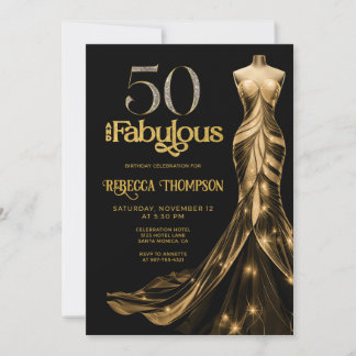 Fünfzig und Fantastisch Goldenes Kleid Schwarz 50. Einladung