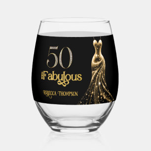 Fünfzig und Fantastisch Goldenes Kleid Schwarz 50. Weinglas Ohne Stiel
