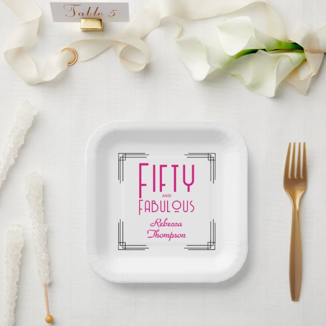 Fünfzig und fantastisch Hot Pink Art Deco 50. Gebu Pappteller (Hochzeit)