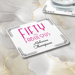 Fünfzig und Fantastisch Hot Pink Art Deco 50. Gebu Rechteckiger Pappuntersetzer
