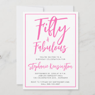 Fünfzig und Fantastisch Pink Schriftzug 50. Geburt Einladung