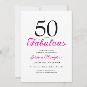Fünfzig und Fantastisch Pink Schriftzug 50. Geburt Einladung