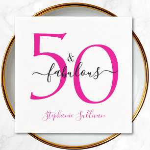 Fünfzig und Fantastisch Pink Schriftzug 50. Geburt Serviette