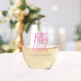 Fünfzig und Fantastisch Pink Schriftzug 50. Geburt Weinglas Ohne Stiel